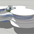 Innovative Modern Architecture with Multi layered Structure Irregular White Roofs Blue Windows and Green Courtyard
