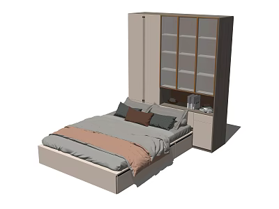Modern Bedroom Furniture Set With Bed Nightstand And Glass Door Wardrobe 3d model