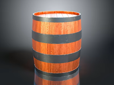 Rustic Wooden Barrel With Cylindrical Design And Metal Hoops For Home Storage And Decoration 3d model