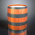 Rustic Wooden Barrel With Cylindrical Design And Metal Hoops For Home Storage And Decoration
