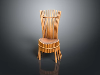 Handwoven Rattan Single Chair with Striped Backrest Curved Seat and Natural Tone 3d model