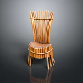 Handwoven Rattan Single Chair with Striped Backrest Curved Seat and Natural Tone