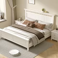 White Double Bed with Carved Headboard Soft Pillows Cozy Blanket and Nightstands in Bright Bedroom
