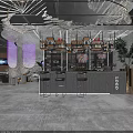 Modern Tech Inspired Bar Interior With Illuminated Steps And Dark Perforated Walls 3d model