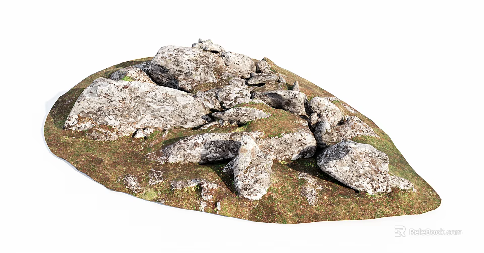 Natural Stone and Wood Pile with Green Grass and Textured Surfaces 3d model 