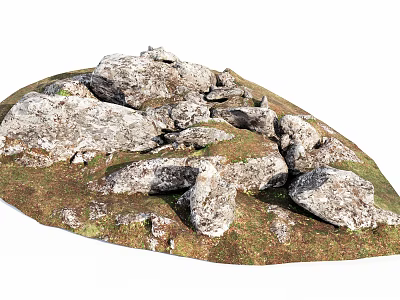Natural Stone and Wood Pile with Green Grass and Textured Surfaces 3d model