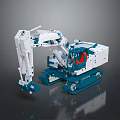 White and Blue Utility Vehicle Excavator Design With Tracks Cab and Red Seat