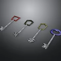 Various Colored Metal Keys With Different Shaped Keyheads Square Hexagonal Octagonal Circular
