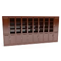 Wooden Bookcase With Glass Door Shelves And Storage Cabinets In Brown Finish