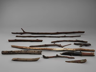 Natural Rustic Stone and Wood Materials with Various Shapes and Sizes for Home Decoration 3d model