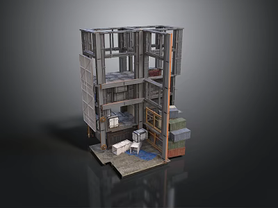 Multi Story Building Structure Model With Frame Modules And Staircase Elements 3d model