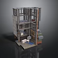 Multi Story Building Structure Model With Frame Modules And Staircase Elements