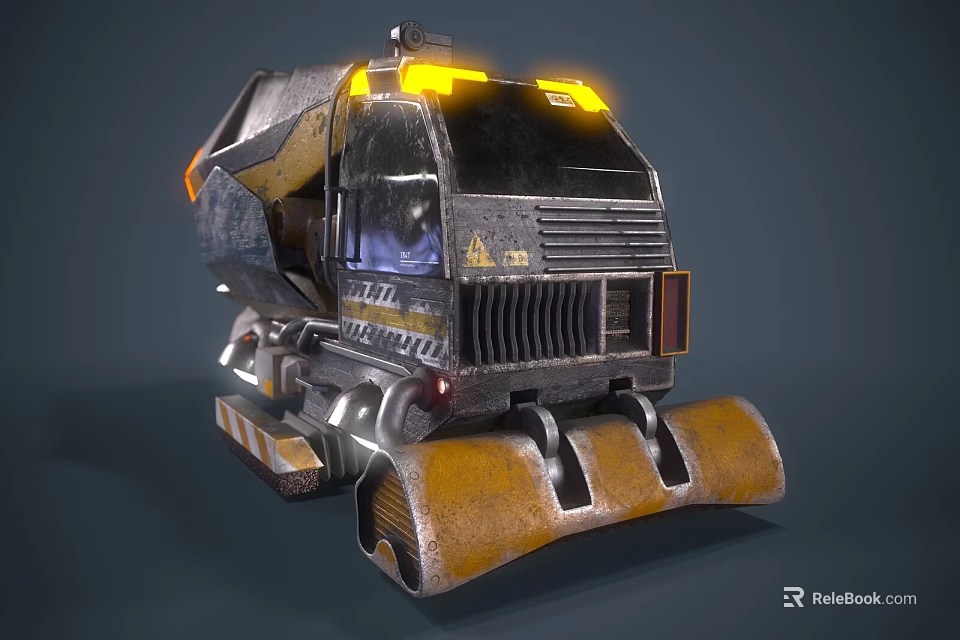 Futuristic Sci Fi Engineering Vehicle With Yellow Lights And Mechanical Bucket 3d model 