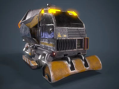 Futuristic Sci Fi Engineering Vehicle With Yellow Lights And Mechanical Bucket 3d model