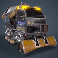 Futuristic Sci Fi Engineering Vehicle With Yellow Lights And Mechanical Bucket