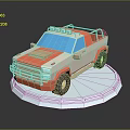 3D Model Orange And Beige Off Road Truck With Roof Lights On White Circular Platform