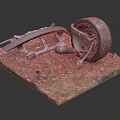 Car Tire With Blue Mechanical Components On Grass Base And Small Parts