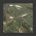 3D Mountainous Terrain Model With Green Vegetation Snow Patches And Winding Valleys