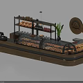 Bakery Display Shelves With Glass Display Cases Pastries Wooden Structure Cash Register And Potted Plant