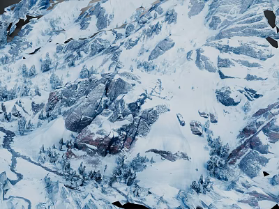 Scenic Snowy Mountain Terrain With Snow Covered Rocks And Evergreen Trees 3d model