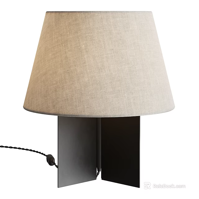 Modern Minimalist Beige Linen Shade Table Lamp With Black Metal Base Soft Lighting 3d model 