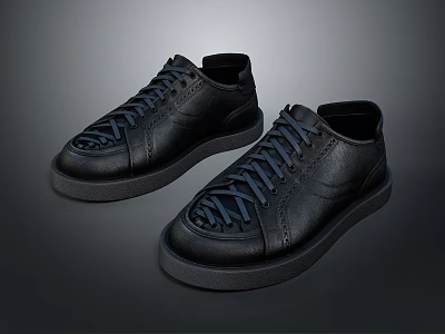 Stylish Black Casual Leather Shoes With Classic Laces And Comfortable Design 3d model