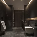 Modern Dark Luxury Bathroom With Marble Finishes And Warm Ambient Lighting Interior Design