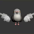 Flying Animal 3D Pigeon With Gray White Black Feathers Yellow Eyes Pink Feet Spread Wings