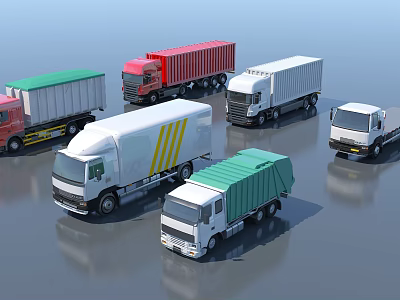 Various Types Of Commercial Trucks With Colorful Cargo Containers And Designs 3d model