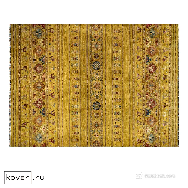 Traditional Yellow Square Rug With Intricate Symmetrical Patterns And Colorful Accents 3d model 
