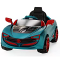 Teal Blue Open Top Electric Toy Car With Black Seat Red Mirrors And Wheels
