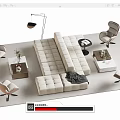 Beige Tufted Sectional Sofa With Accent Chairs And Side Tables In Modern Living Space