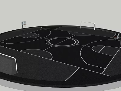 Modern Circular Basketball Court With Black Floor White Lines And Hoops 3d model
