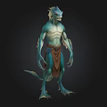 Blue Skinned Humanoid Game And Movie Character With Scaly Texture Finned Head And Brown Loincloth 3d model