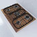 Modern Stylish Gas Cooktop With Golden Frame Black Grates And Control Knobs 3d model