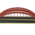 Red Arch Bridge With Multi Arch Metal Frame Structure Over Road 3d model
