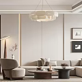 Modern Living Dining Room Interior Design With Pendant Light Sofa Coffee Tables And Decorative Paintings