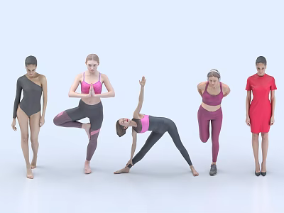 Women In Different Outfits Showing Various Poses For Fashion And Active Wear 3d model