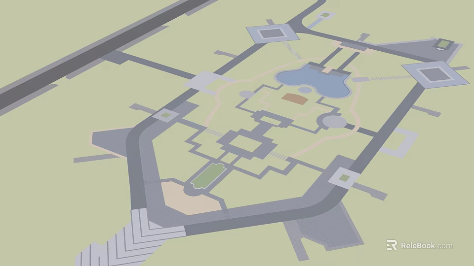 Residential Landscape Design with Water Feature Green Spaces and Pathway Layout 3d model