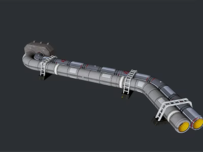 Industrial Metallic Pipeline Structure With Ladders And Yellow End Connections 3d model