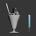 Delicious Ice Cream Cone With Black And White Toppings And Blue Popsicle