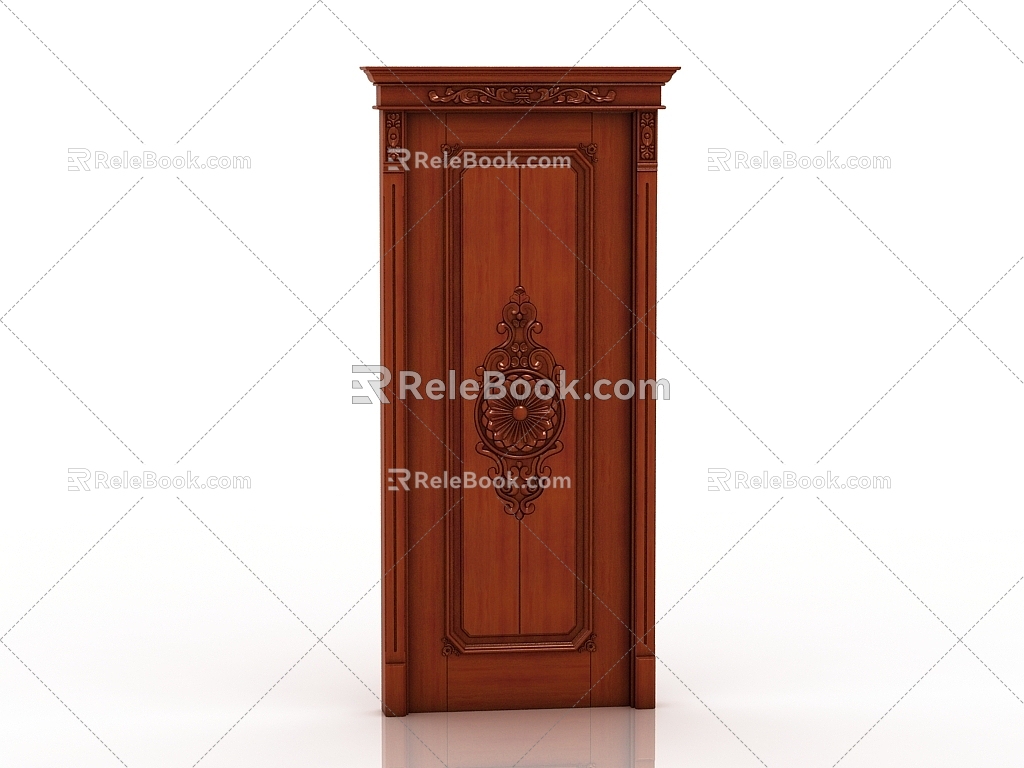 European-style solid wood door 3d model