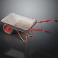 Silver Wheelbarrow With Red Handles Red Wheel And Black Tire On Dark Background