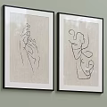Framed Line Art Prints With Hands And Face Design On Linen Background Wooden Frame