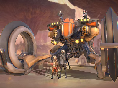 Futuristic Mechanical Weapon With Large Circular Frame Orange Accents And Bright Illuminated Lights 3d model