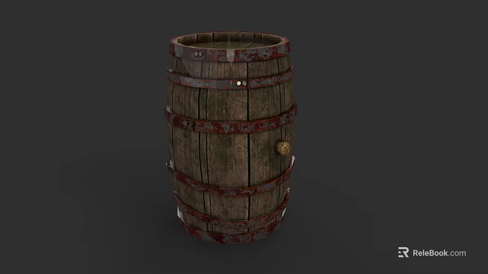 Vintage Wooden Barrel With Rustic Metal Hoops And Natural Wood Grain 3d model 