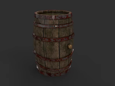Vintage Wooden Barrel With Rustic Metal Hoops And Natural Wood Grain 3d model