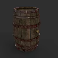 Vintage Wooden Barrel With Rustic Metal Hoops And Natural Wood Grain