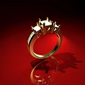 Gold Diamond Ring Featuring Claw Setting Center Stone On Red Background With Reflection