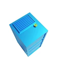 Blue Cube Shaped Equipment With Yellow Knob And Top Ventilation Slots